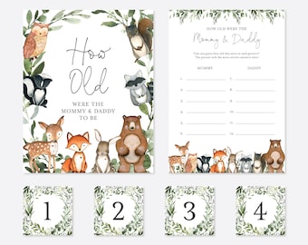 Woodland Baby Shower How Old Were the Mommy And Daddy To Be Game, Woodland How Old Were the Parents To Be, Instant Download, Templett - BB15