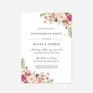 Pink Floral Engagement Invitation, Engage, Engagement Announcement, Floral Invitation, Floral Wedding, Instant Download, Templett WD1 image 3