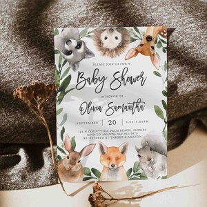 Invitation de baby shower des bois, Invitation de baby shower animaux de la forêt, Invitation des bois, téléchargement immédiat, Templett - BB17