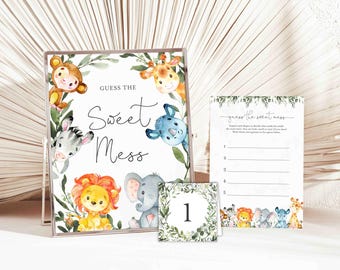 Jungle Baby Shower Guess The Sweet Mess Game, Jungle Guess The Sweet Mess, Safari Guess The Sweet Mess, Instant Download, Templett - BB14