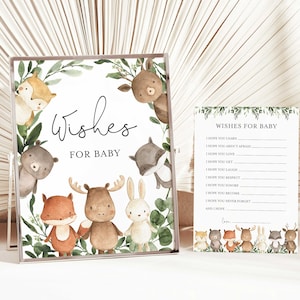 Bos baby shower wensen voor baby, bos wensen voor baby, bos dieren wensen voor baby, Instant Download, Templett - BB10