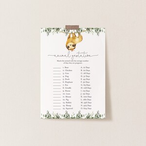 Sloth Baby Shower Animal Gestation Game, Sloth Animal Gestation Game, Sloth Baby Shower Game, Instant Download, Templett - BB13