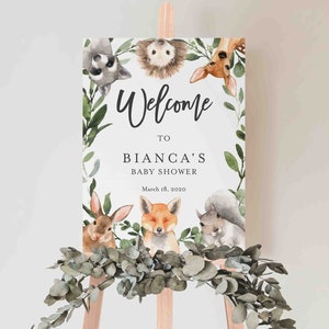 Woodland Baby Shower Welcome Sign, Woodland Welcome Sign, Forest Animals Welcome Sign, Baby Shower Sign, Instant Download, Templett BB17 image 1