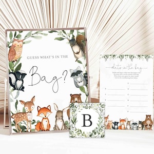 Woodland Baby Shower Guess What&#39;s In The Bag Game, Woodland What&#39;s In The Bag Game, Woodland Guess Bag Game, Instant Download, Templett-BB15