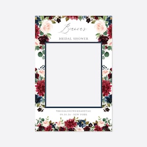 Burgundy Navy Bridal Shower Photo Prop Frame, Photo Prop Frame, Floral Photo Prop Frame, Photo Prop, Instant Download, Templett - BR4