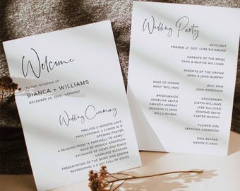 Modern Fan Wedding Program, Minimal Fan Wedding Program, Wedding Order Of Service, Modern Wedding Programme, Instant Download, Templett-WD26