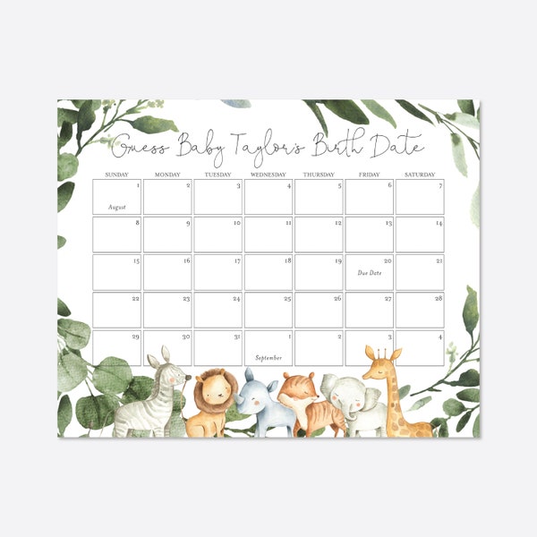 Safari Baby Shower Fälligkeitskalender Spiel, Safari Fälligkeitsdatumskalender Spiel, Dschungel Fälligkeitsdatumskalender Spiel, Instant Download, Templett - BB8