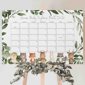 Woodland Baby Shower Due Date Calendar Game, Woodland Due Date Calendar Game, Guess The Birthday, Woodland Instant Download, Templett - BB10