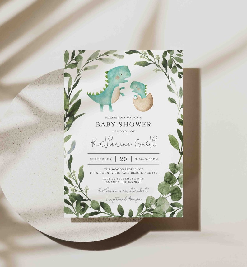 Dinosaur Baby Shower Invitation, Dinosaur Baby Shower Invite, Boy Baby Shower Invitation, Dinosaur Invite, Instant Download, Templett BB12D image 3