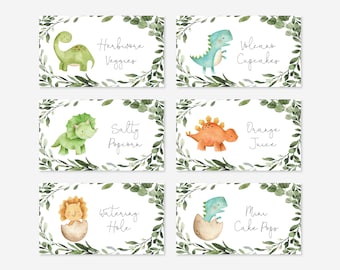 Dinosaur Baby Shower Food Labels, Dinosaur Baby Shower Tent Cards, Dinosaur Food Labels, Tent Cards, Instant Download, Templett - BB12