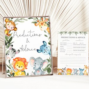 Prédictions et conseils de baby shower dans la jungle, prédictions et conseils de la jungle, carte de prédictions et conseils Safari, téléchargement immédiat, Templett-BB14