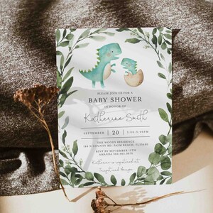 Dinosaur Baby Shower Invitation, Dinosaur Baby Shower Invite, Boy Baby Shower Invitation, Dinosaur Invite, Instant Download, Templett BB12D image 1