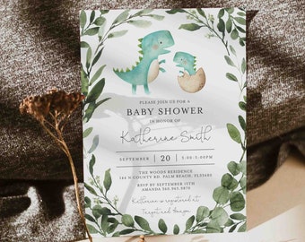 Dinosaurier-Baby-Dusche Einladung, Dinosaurier-Baby-Dusche einladen Junge-Baby-Dusche Einladung, Dinosaurier einladen, Sofort Download, Templett -BB12D