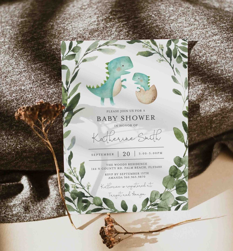 Dinosaur Baby Shower Invitation, Dinosaur Baby Shower Invite, Boy Baby Shower Invitation, Dinosaur Invite, Instant Download, Templett BB12D image 1