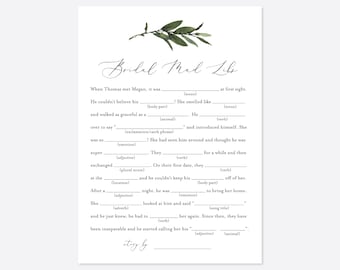 Greenery Mad Libs Bridal Shower Game, Eucalyptus Mad Libs Game, Advice For The Bride-To-Be, Mad Libs Game, Instant Download, Templett - BR23