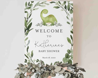 Letrero de bienvenida para baby shower de dinosaurios, letrero de bienvenida para baby shower de dinosaurios, letrero imprimible, descarga instantánea, Templett - BB12B