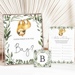 Sloth Baby Shower Guess What&#39;s In The Bag Game, Sloth What&#39;s In The Bag Game, Sloth Guess Bag Game, Instant Download, Templett - BB13
