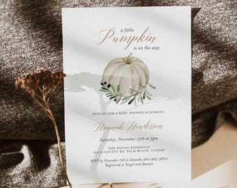 Pumpkin Baby Shower Invitation, Little Pumpkin Baby Shower Invitation, Fall Baby Shower Invitation, Instant Download, Templett - BB39