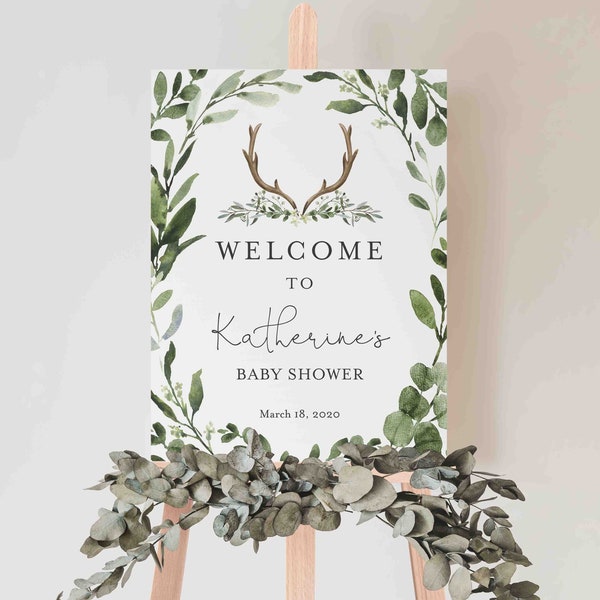 Lumberjack Deer Antler Baby Shower Welcome Sign, Lumberjack Welcome Sign, Deer Antler Welcome Sign, Instant Download, Templett - BB11