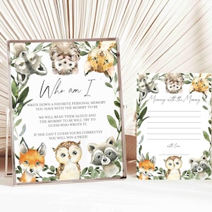 Woodland Baby Shower Who Am I Game, Woodland Who Am I Game, Woodland Animals Who Am I, Baby Memory Game, Instant Download, Templett - BB20