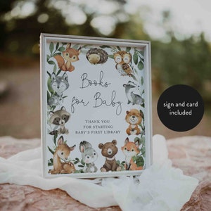 Bos baby shower boeken voor baby, bos boeken voor baby, baby bos dieren boeken aanvraagkaart, Instant Download, Templett - BB27