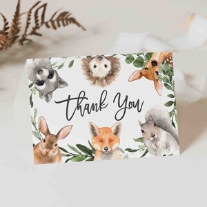 Karta podziękowań na baby shower w lesie, Karta podziękowań na baby shower w lesie, Karta podziękowań na baby shower w lesie, Natychmiastowe pobranie, Templett - BB17