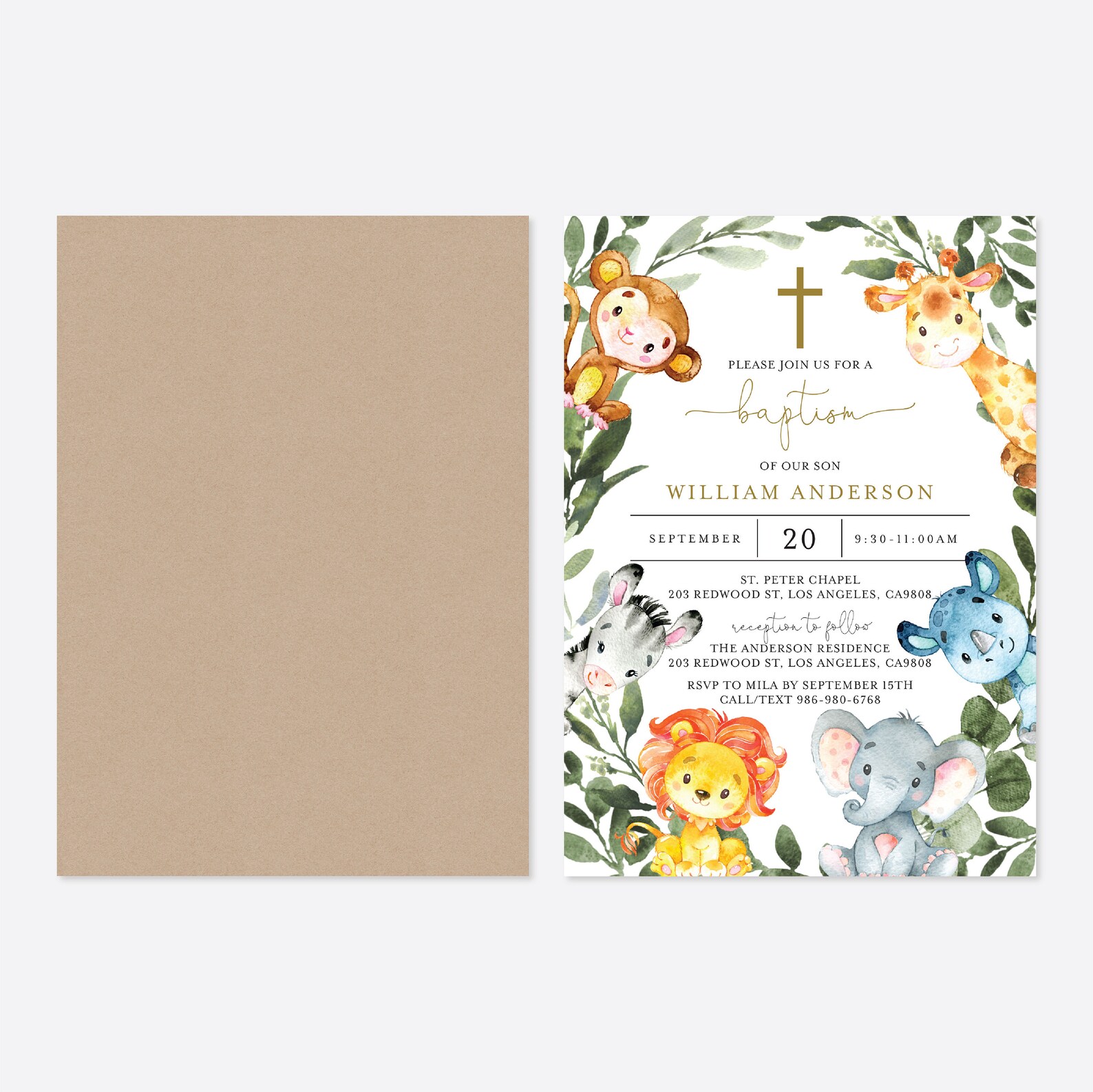 Jungle Baptism Invitation Safari Baptism Invitation Jungle Etsy