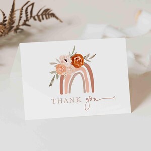 Cartão de agradecimento do chá de bebê arco-íris, cartão de agradecimento do arco-íris, cartão de agradecimento de flores, cartão de agradecimento floral, download instantâneo, Templatett - BB58