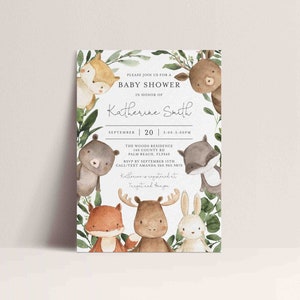 Woodland Baby Shower Invitation, Woodland Baby Shower Invitation, Woodland Invitation, Woodland Animals, Instant Download, Templett BB10 image 4