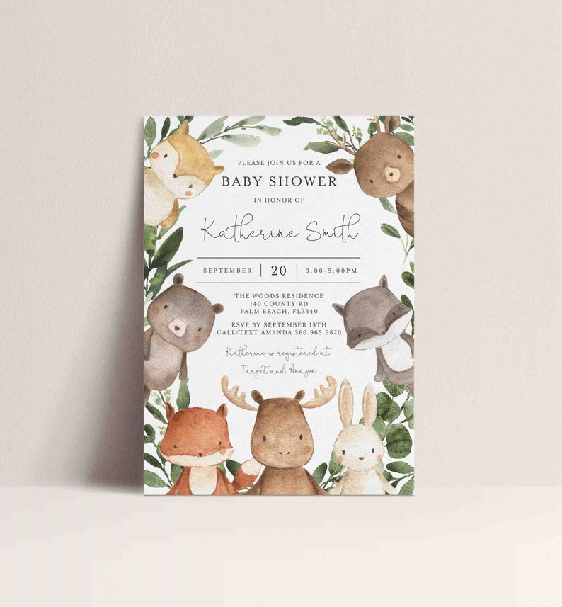Woodland Baby Shower Invitation, Woodland Baby Shower Invitation, Woodland Invitation, Woodland Animals, Instant Download, Templett BB10 image 4