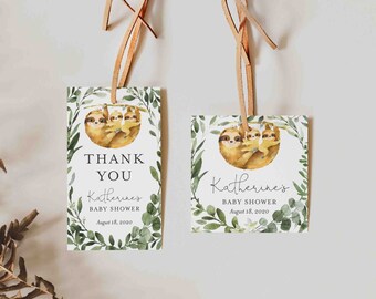 Twin Sloth Baby Shower Favor Tag, Sloth Favor Tag, Sloth Favor Label, Sloth Favor Sticker, Gift Tag, Instant Download, Templett - BB13E