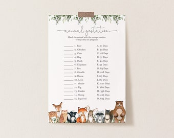 Woodland Baby Shower Animal Gestation Game, Woodland Gestation Game, Woodland Animal Gestation Game, Instant Download, Templett - BB15