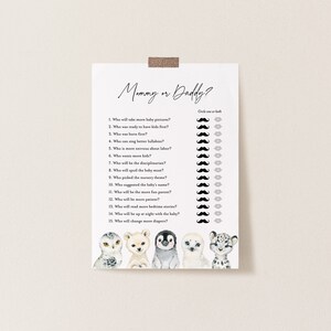 Baby Shower Mama oder Papa Spiel, Winter Mama oder Papa Spiel, Tiere der Arktis Mama oder Papa Spiel, Instant Download - BB21
