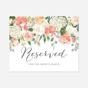 Peach And Cream Wedding Reserved Sign, Reception Sign, Reserved Seat Sign, Floral Reserved, Floral Wedding, Instant Download, Templett - WD2