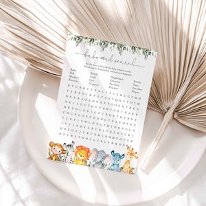 Jungle Baby Shower Word Search Game, Safari Word Search Game, Jungle Word Search Game, Jungle Baby Shower, Instant Download, Templett - BB14