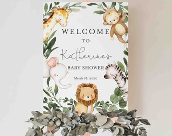 Safari Baby Shower Welcome Sign, Safari Welcome Sign, Safari Animals Welcome Sign, Jungle Welcome Sign, Instant Download, Templett - BB30