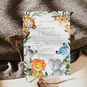Jungle Birthday Invitation, Safari Birthday Invitation, Jungle Invitation, Safari Invitation, Kids Birthday, Instant Download, Templett-KB14