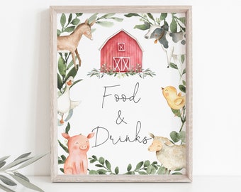 Farm Baby Shower Food And Drinks Sign, Farm Food And Drinks Sign, Farm Animal Food And Drinks Sign, Instant Download, Templett - BB9