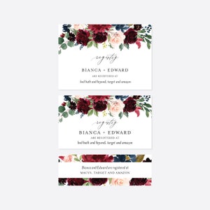 Carte de liste de mariage bleu marine bordeaux, insert de registre de mariage, carte de registre floral, mariage floral, téléchargement immédiat, Templett - WD4