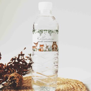 Woodland Baby Shower Water Bottle Label, Woodland Water Bottle Label, Woodland Animals Water Bottle Label, Instant Download, Templett - BB15