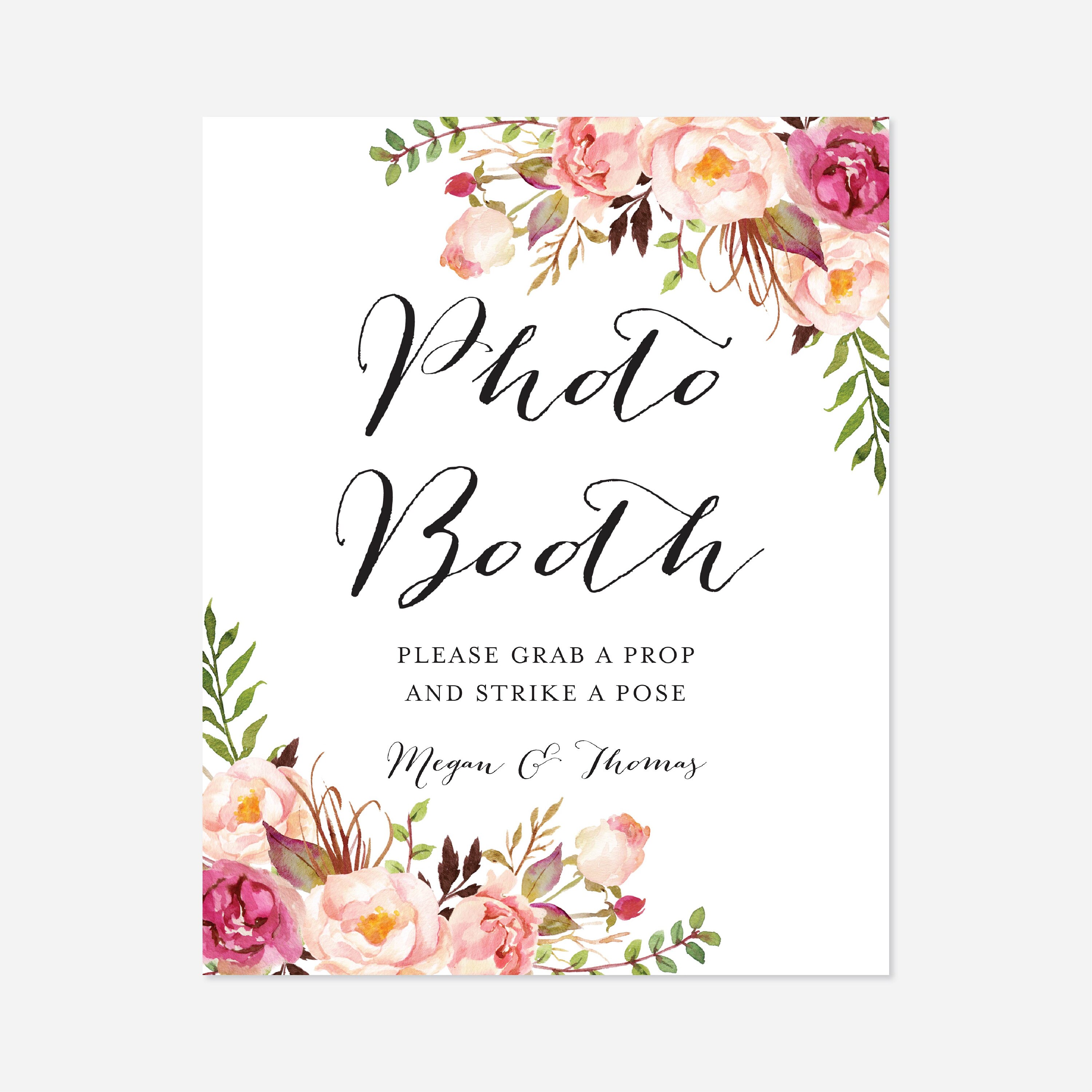 Pink Floral Wedding Photo Booth Sign Wedding Photo Booth Props Floral Photo Booth Sign Floral Wedding Instant Download