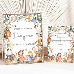Nursery Rhyme Baby Shower Guess How Many Diapers, Nursery Rhyme Diaper Guessing Game, Guess How Many Diapers, Instant Download,Templett-BB16
