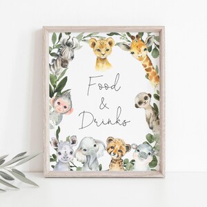 Safari Baby Shower Food And Drinks Sign, Safari Food And Drinks Sign, Jungle Food And Drinks Sign, Instant Download, Templett - BB29