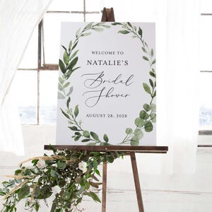 Greenery Bridal Shower Welcome Sign, Eucalyptus Bridal Shower Welcome Sign, Foliage Welcome Sign, Instant Download, Templett - BR23