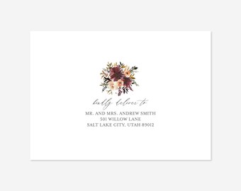 Burgundy Blush Wedding Envelope Addressing, Wedding Address Printable, Floral Envelope, Floral Wedding, Instant Download, Templett - WD3