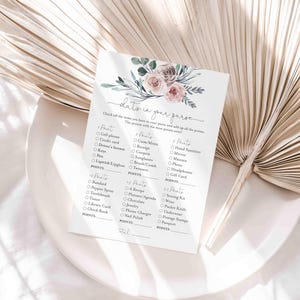 Boho Rose Bridal Shower What&#39;s In Your Purse Game, Dusty Rose What&#39;s In Your Purse Game, Dusty Pink, Instant Download, Templett - BR5