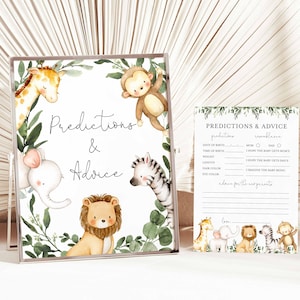 Prédictions et conseils pour baby shower Safari, carte de conseils Safari, jeu de prédictions, jeux de baby shower Safari, téléchargement immédiat, Templett - BB30