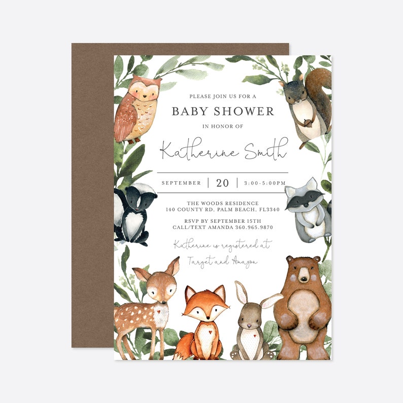 Woodland Baby Shower Invitation Woodland Baby Shower Invitation Woodland Invitation Woodland Animals Instant Download