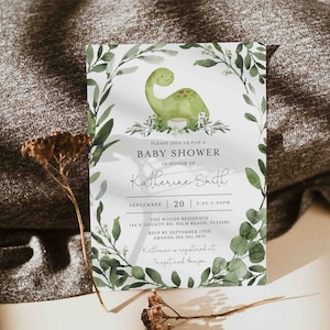 Dinosaur Baby Shower Invitation, Dinosaur Baby Shower Invite, Boy Baby Shower Invitation, Dinosaur Invite, Instant Download, Templett -BB12B