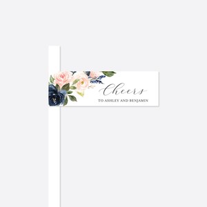 Navy Blush Wedding Straw Flag, Navy and Blush Wedding Straw Flag, Wedding Flag Tag, Floral Straw Flag, Instant Download, Templett - WD22